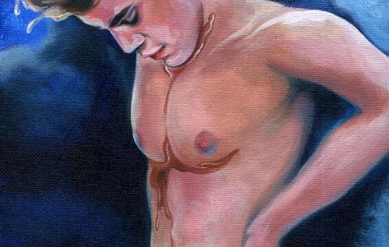 Macklemore Owns This Cool Oil Painting of a Nude Justin Bieber With a Pancake on His Dick